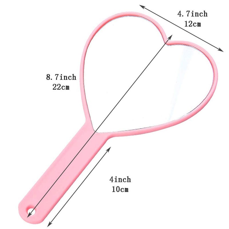 TBWHL Heart-Shaped Travel Handheld Mirror Portable Personal Cosmetic Hand Mirror with Handle, Cute Hand held Mirror for Shaving Single-Sided Portable Travel Vanity Mirror for Men & Women Pink - Image 2